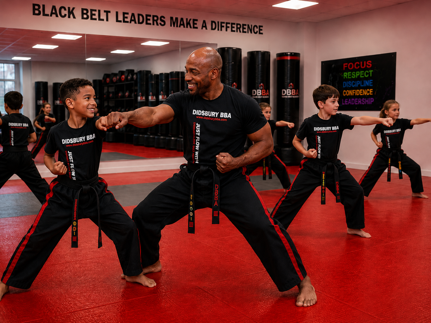 Junior martial arts class at Didsbury Black Belt Academy